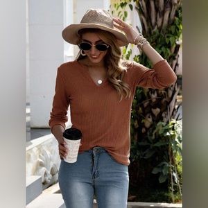 BNWOT SHEIN Waffle knit notched neck tee